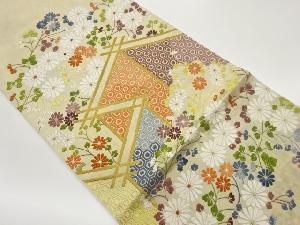 菊に亀甲文織出し袋帯